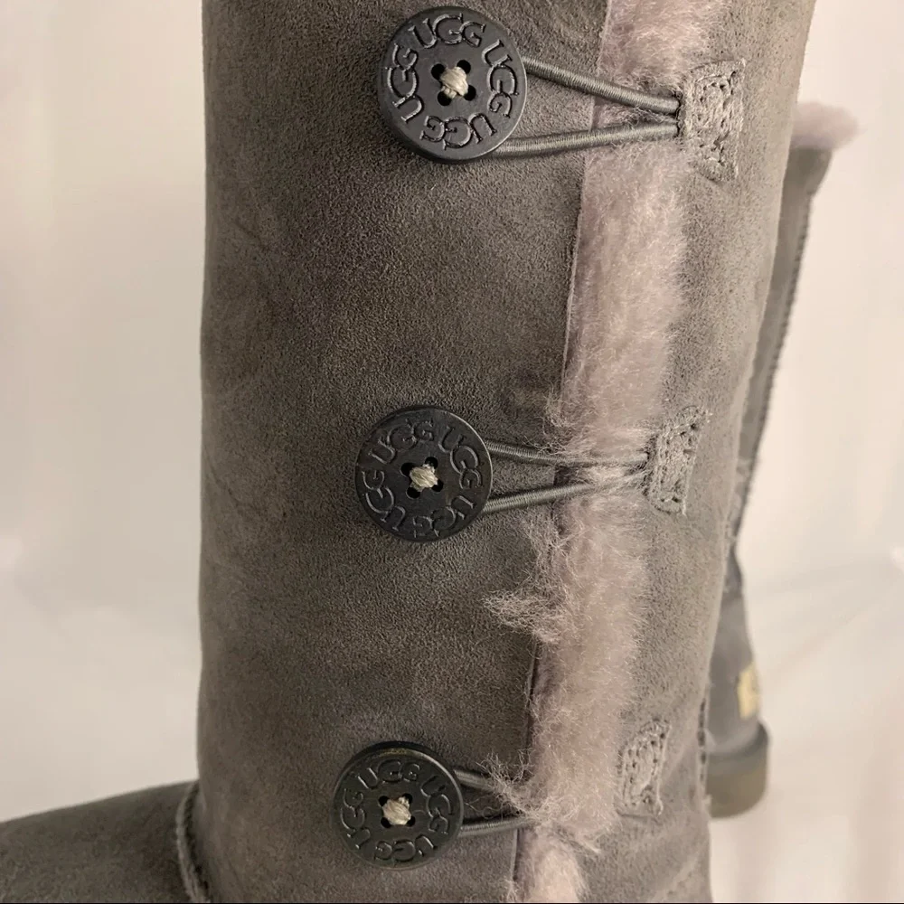 Ugg Bailey Button Gray Boots - Picture 4 of 6